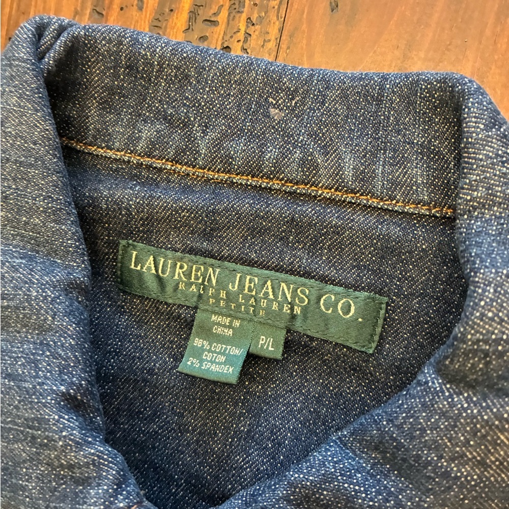 Ralph Lauren Upcycled Jacket Petite Large Denim Leopard Rare Coat - Picture 3 of 5
